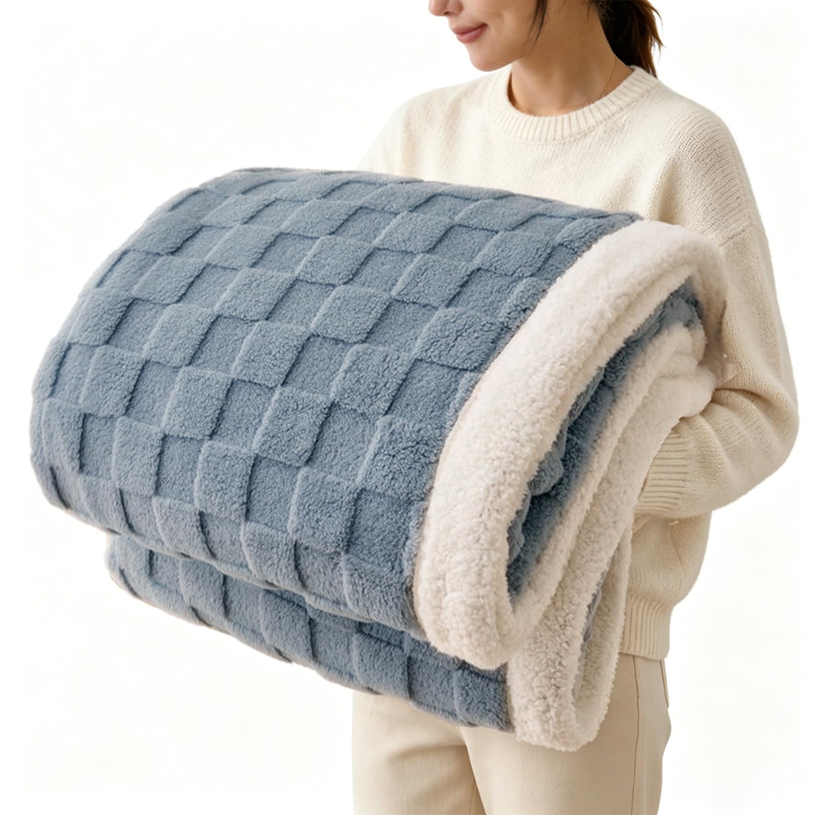 Gracelife Sherpa Blanket Throw Fleece Blanket Double, Soft Fluffy Fuzzy Warm Blanket Throws for Bed and Couch, Large Thick Blanket for All Season Use,Dirty Blue,150x200cm — image 1