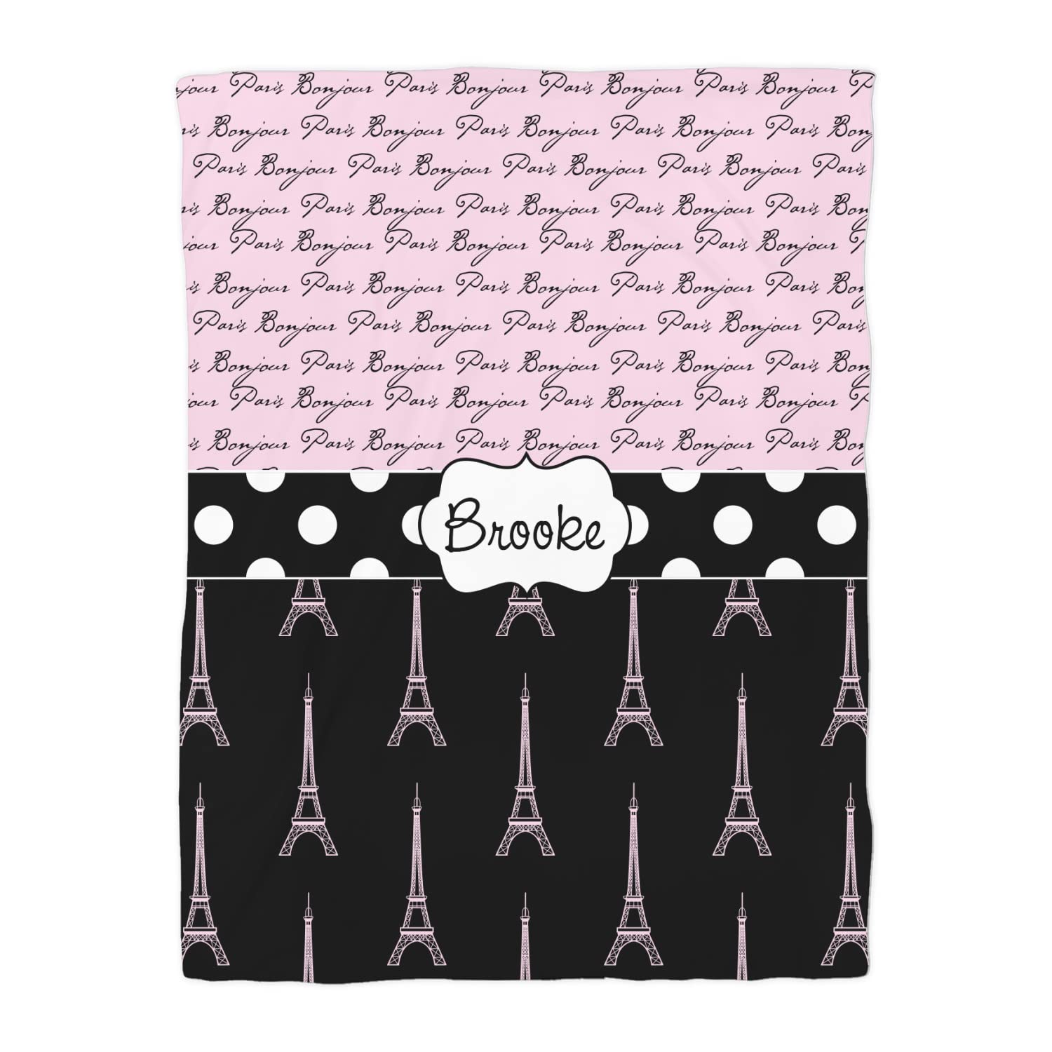 RNK Shops Personalized Paris Bonjour and Eiffel Tower Duvet Cover - Twin