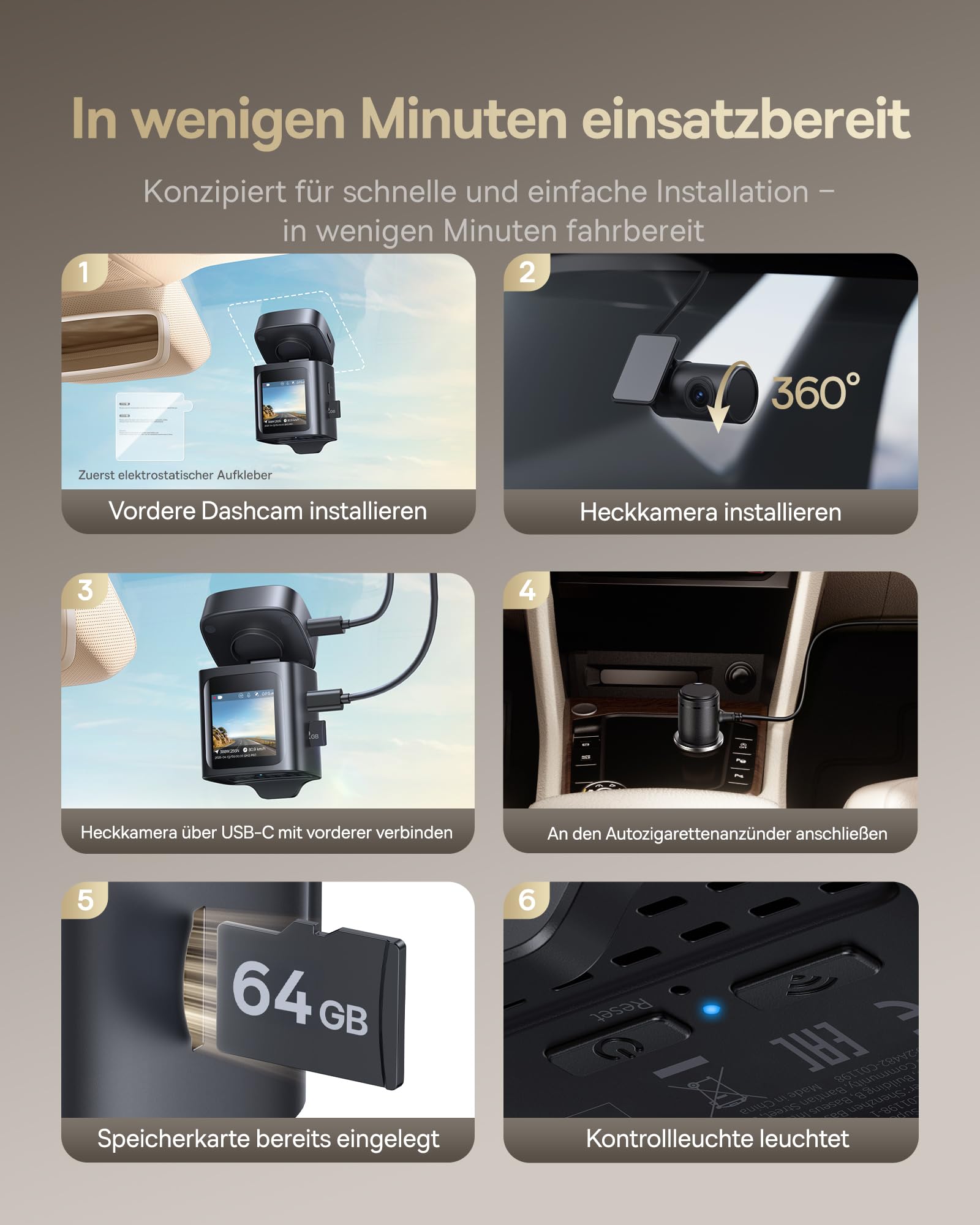 Baseus VD1 Pro Dashcam Auto Vorne Hinten 4K/1080P | Solar-Unterstütztem Akku-Parkmodus, STARVIS Nachtsicht Parküberwachung, 5GHz WLAN, GPS, Weitwinkel, Kostenlose 64GB Karte