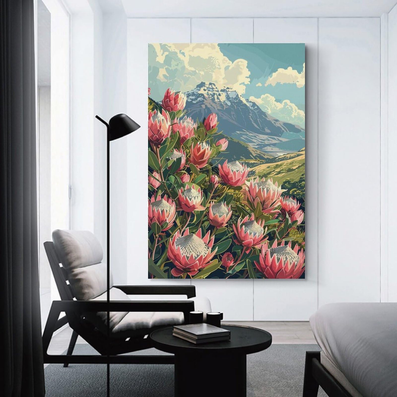Junmoney Mountain Proteas Canvas Wall Decor, 20x30inch(50x75cm), for Lounge Decor, Bedroom Walls Or Flats, Eye Catching Artwork for Blank Walls