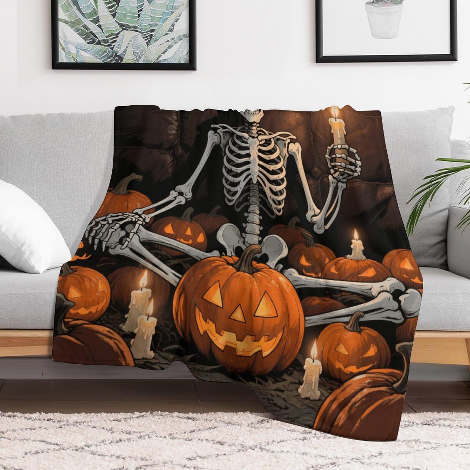 Custom Skull Pumpkin Blanket Lightweight Flannel Fleece Throw for Couch Sofa Bed Luxury Soft Cozy Plush Lap Bedtime Blanket for All Seasons Bedroom Home Decor Gifts 30x40