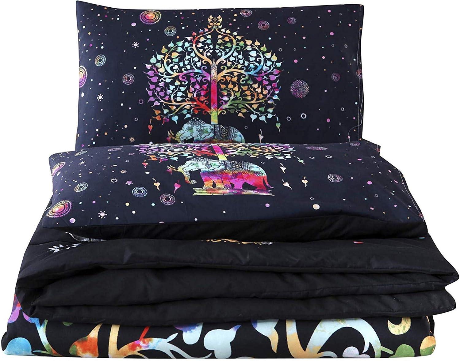 A Nice Night Bohemian Comforter Sets Full Mandala Exotic Multi Elephant Pattern with Tree Colorful Boho Quilt Bedding Sets