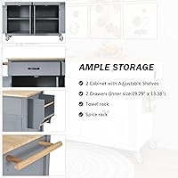 Vista 173 de LUMISOL Carrito de isla de cocina con ruedas de bloqueo con 2 cajones y 4 gabinetes, isla de cocina rodante con estantes ajustables, mesa de madera