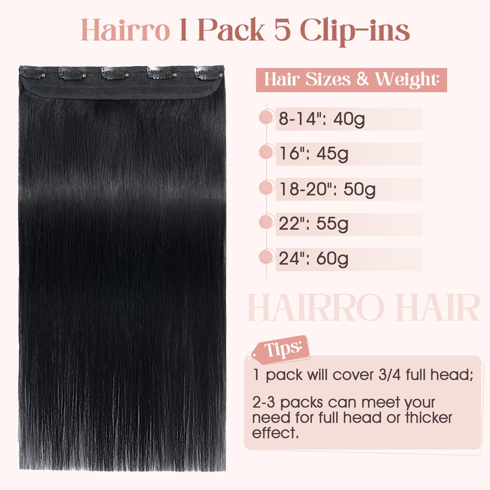 20 Inch Clip-In Human Hair Extension, 5 Secure Clips, Silky Straight Amazon.com : Hairro 20 Inch Clip in Human Hair Extensions  main image 4
