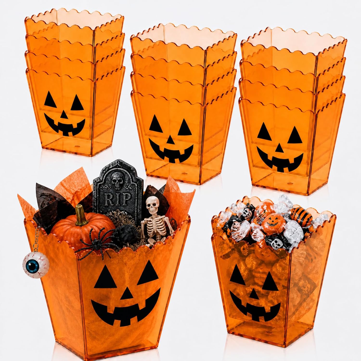 Crtiin 12 Pcs Halloween Pumpkin Acrylic Pencil Holders, Orange