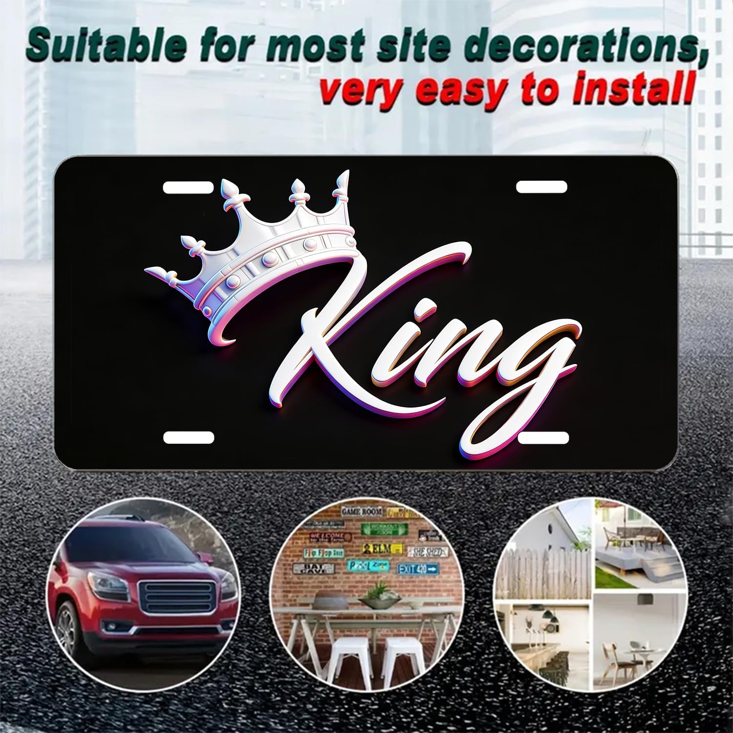 King.Personalized Decorative Plate, Decorative Aluminum Metal Cute and Novel License Plate Cover, Suitable for Men, 6x12 inches (4 Holes) (red)