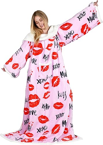 Miniatura 6 de Catalonia Kiss Lips - Manta de sherpa con mangas y brazos, cómoda manta de manga para TV, manta grande para mujeres y hombres, regalo para ella
