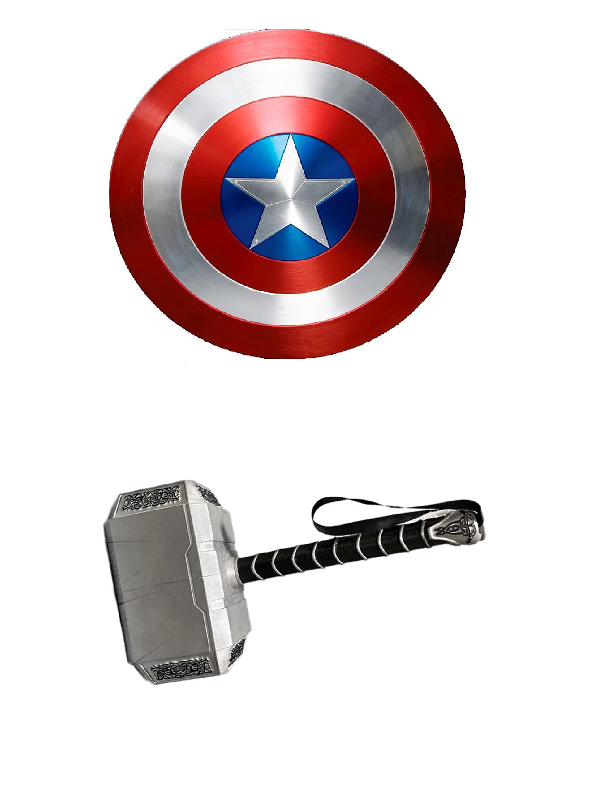 Captian America Matel Sheild Prop Replica with Thor Hammer (Aluminium) Coseplay Roleplay Gift Geniune Matel (Pack of 2)