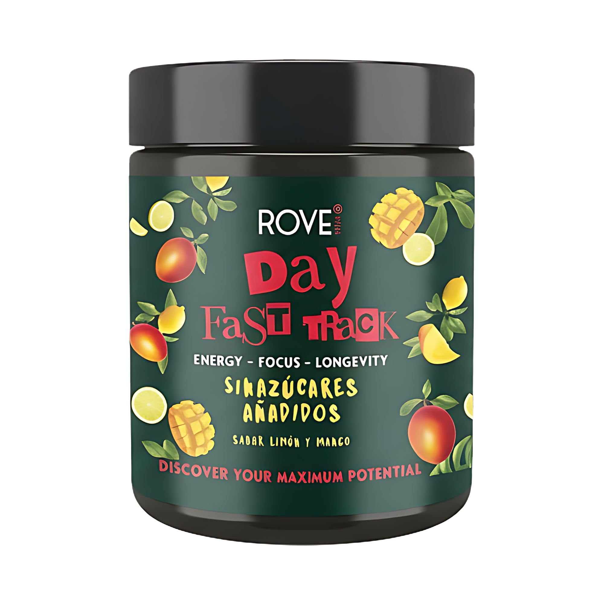 Fórmula Todo en Uno de Energía, Enfoque y Longevidad, Sin Azúcar, con Ashwagandha KSM-66, Cordyceps, Melena de León, Vitaminas y Probióticos – Day Fast Track | Rove Vital