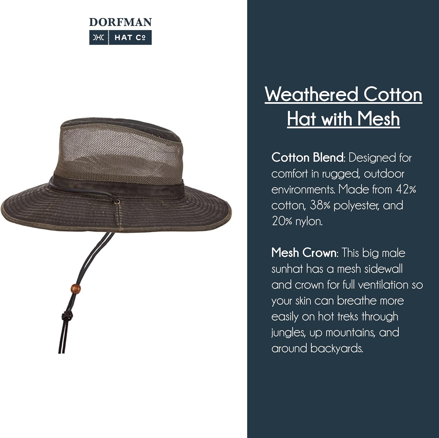 Dorfman Pacific Co. Men's Weathered Cotton Big Brim with Mesh - Image 5