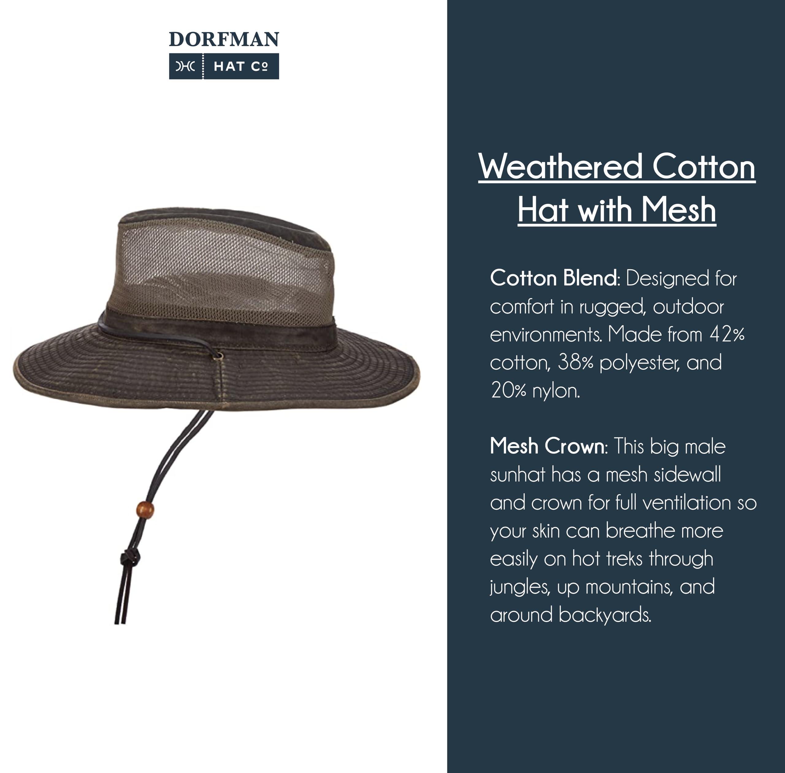 Dorfman Pacific Co. Men's Weathered Cotton Big Brim with Mesh