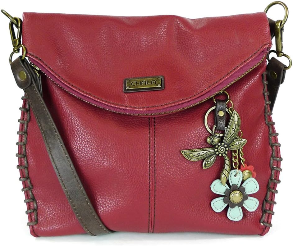 CHALACharming Crossbody Bag Shoulder Handbag With Flap Top and Zipper Black/Dark Brown