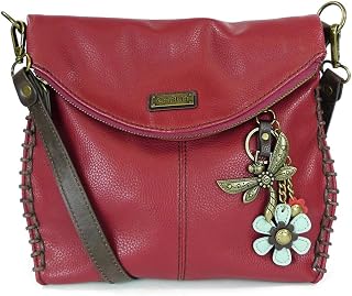 CHALA Crossbody with Charming Dragonfly Keychain -9 Color options (Burgundy_ Metal Dragonfly