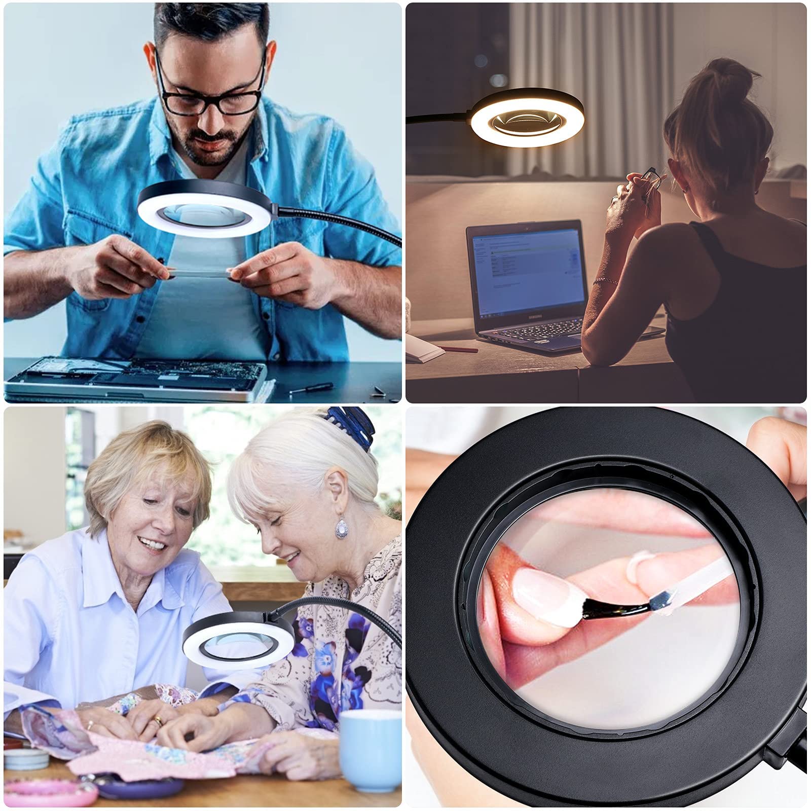 Loupe éclairée 6X avec lumière et Support, Grandes loupes Mains Libres avec lumière Lentille Extra Large de 72 lumières LED 3 Modes de Couleur pour Les Personnes âgées de Lecture au Travail rapproché