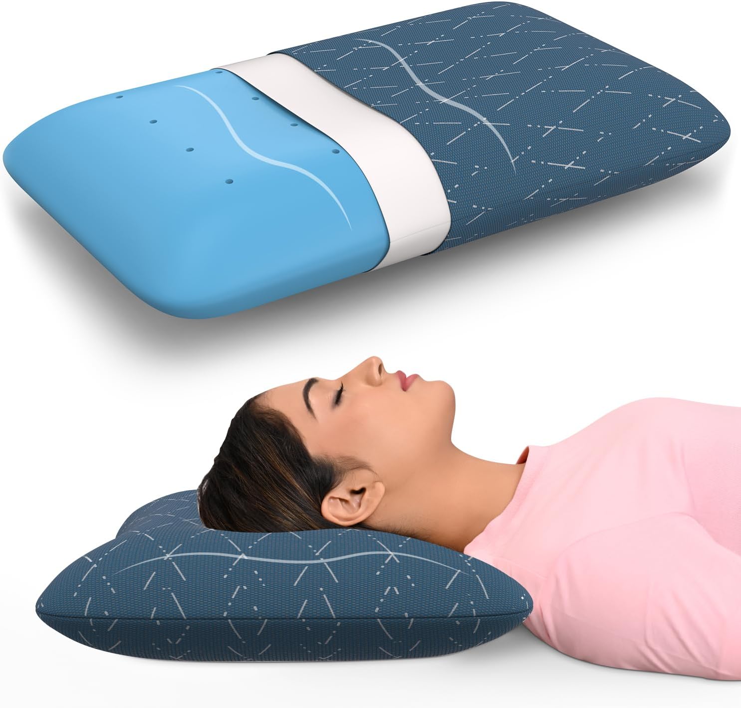 MY ARMOR Ergonomic Memory Foam Pillow of 4.5 Inch Height, Orthopedic Pillow for Neck Pain Relief & Back Support, with Washable Blue Checks Cover - Pack of 1
