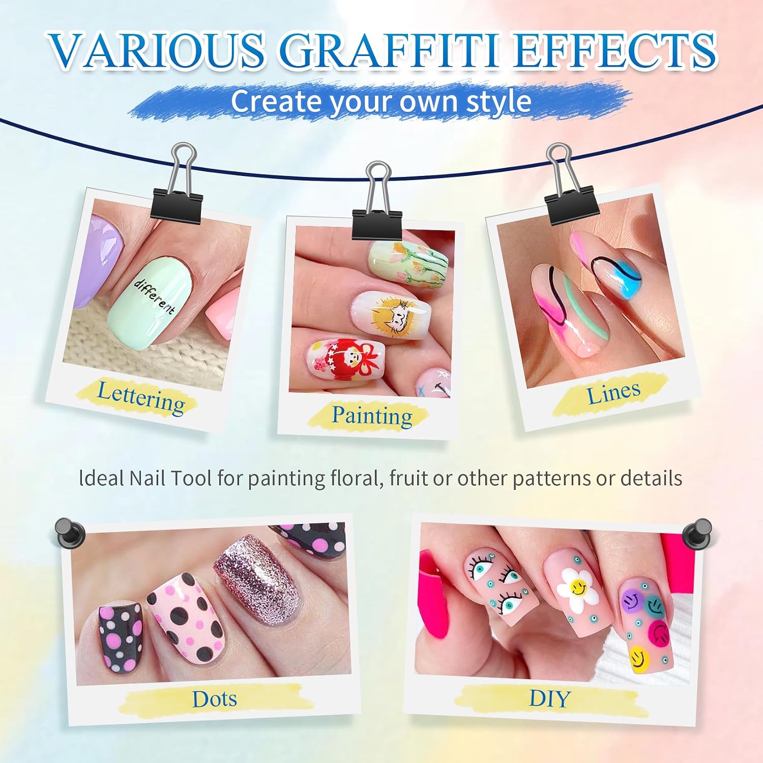 CAHIUYOA 60 Colors Nail Art Pens Set 3D Nail Art Markers Quick Dry & Long Lasting Nail Polish Pens for Painting Nails DIY Nail Design Nail Pens for Nail Art Kit