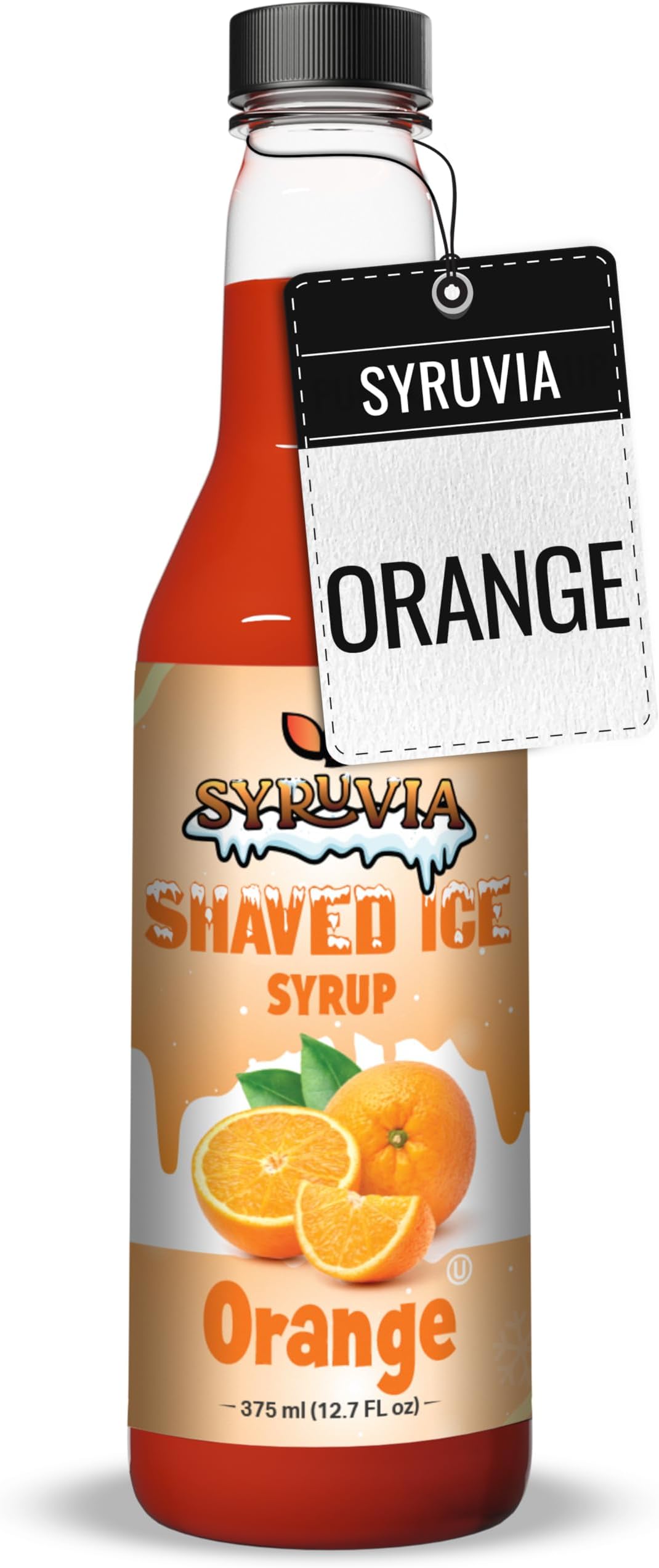 Syruvia Snow Cone Syrup 12.7oz - Orange Syrup For Shaved Ice, Snow Cones, Slushies, Italian Soda, Popsicles. Kosher, Dairy Free