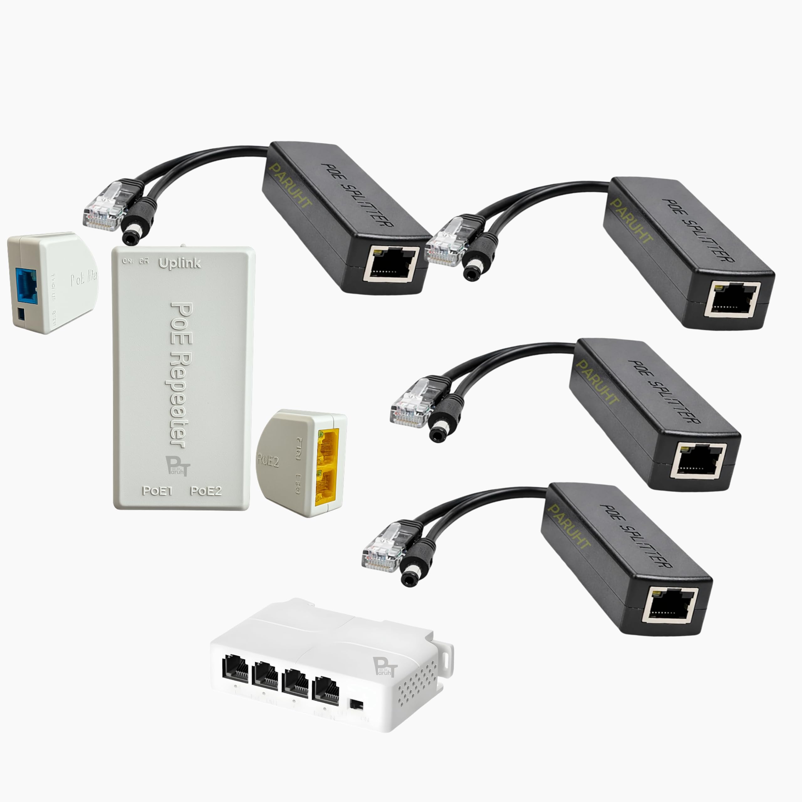 PHT 6-Pack PoE Set, 4-Pcs PoE Splitter, 1-Pc PoE Repeater 1-IN-2-OUT, 1-Pc PoE Extender 1-IN-3-OUT, White and Black PhT-POES4-POE12-POE13-image-49