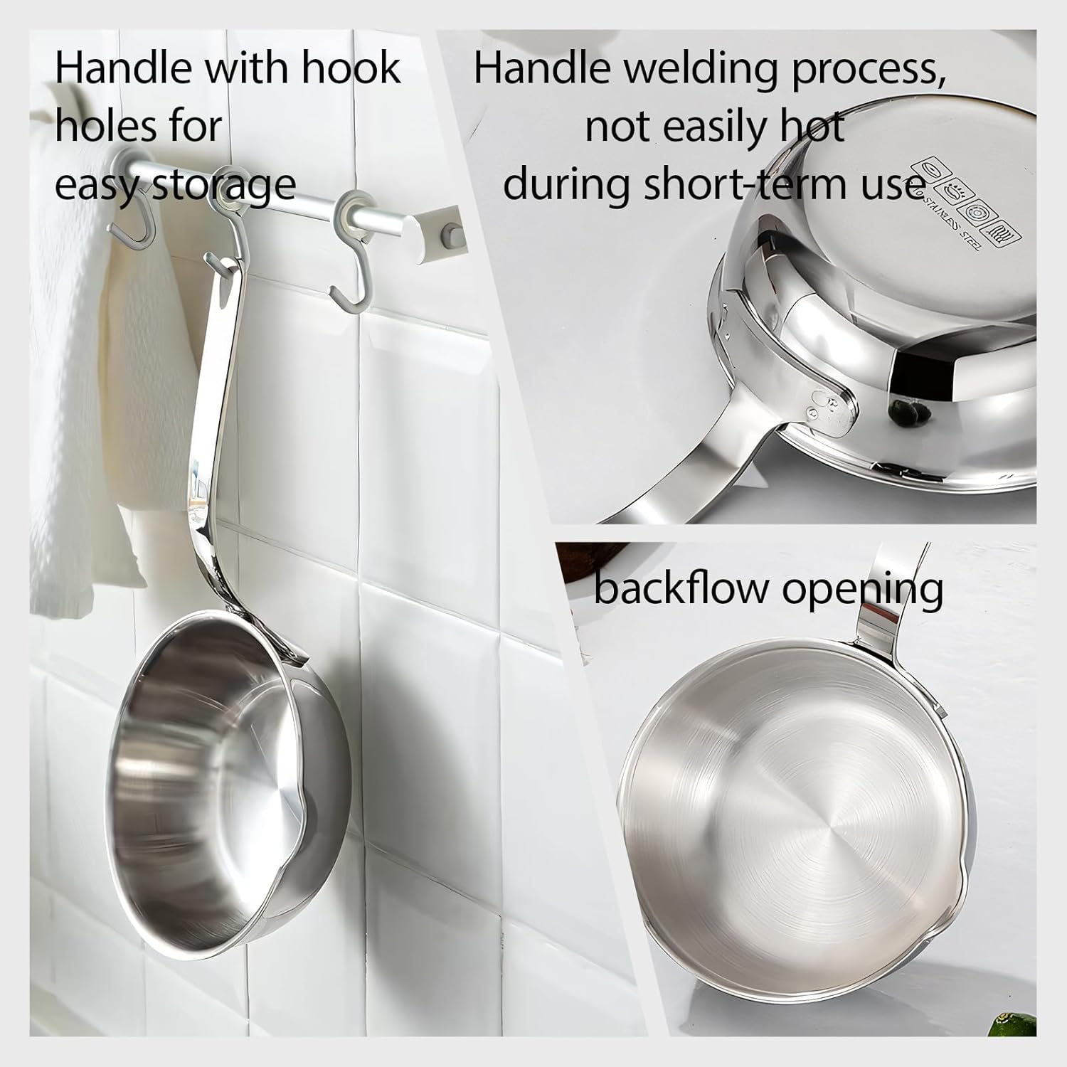 18/10stainless steel butter warmer, 13.5 fl oz(400 ml) coffee/milk warmer, mini saucepan, egg pan, chocolate melter,ideal for seafood butter warmers suitable for induction and gas stoves - Image 5