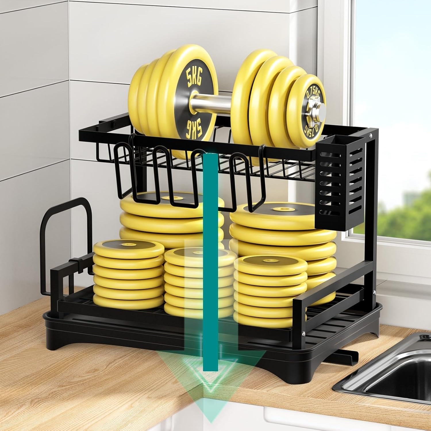 Dish Rack Dish Rack with Cup Holder Multifunctional Sink Drain Rack Kitchen Countertop Double Layer Dish Rack Drying Rack Kitchen