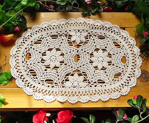 Laivigo Manteles individuales de mesa ovalados hechos a mano, 12 x 20 pulgadas, color blanco, 2 unidades Blanco,Beige