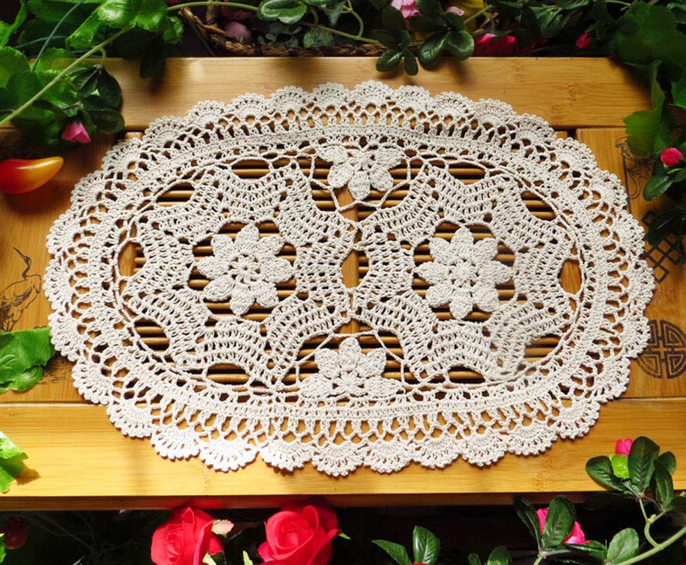 LaivigoNew Handmade Crochet Lace Oval Table Placemat Doilies Doily,12 x 20 Inch,Beige,2pcs
