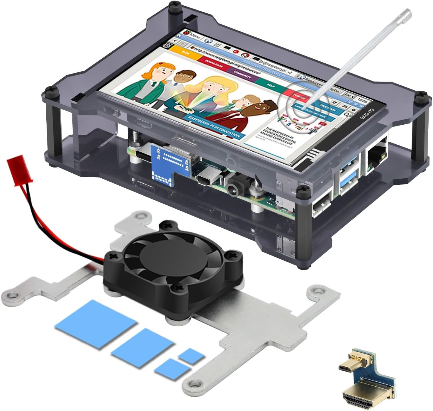 iUnikerTouchscreen for Raspberry Pi 4, 4 inch 60+fps 800x480 Resolution HD HDMI Screen for Raspberry Pi 4 with Cooling Fan and Case for Raspberry 4 Model B