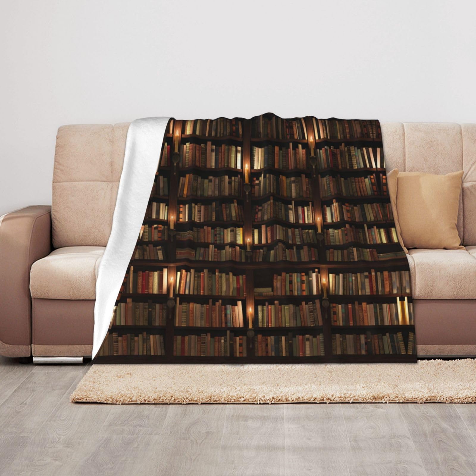 HAHAFU Library Bookshelf Book Warm Throw Blanket, Personalised Print Absorbent Soft Flannel Blanket For Bed Sofa 125x100cm