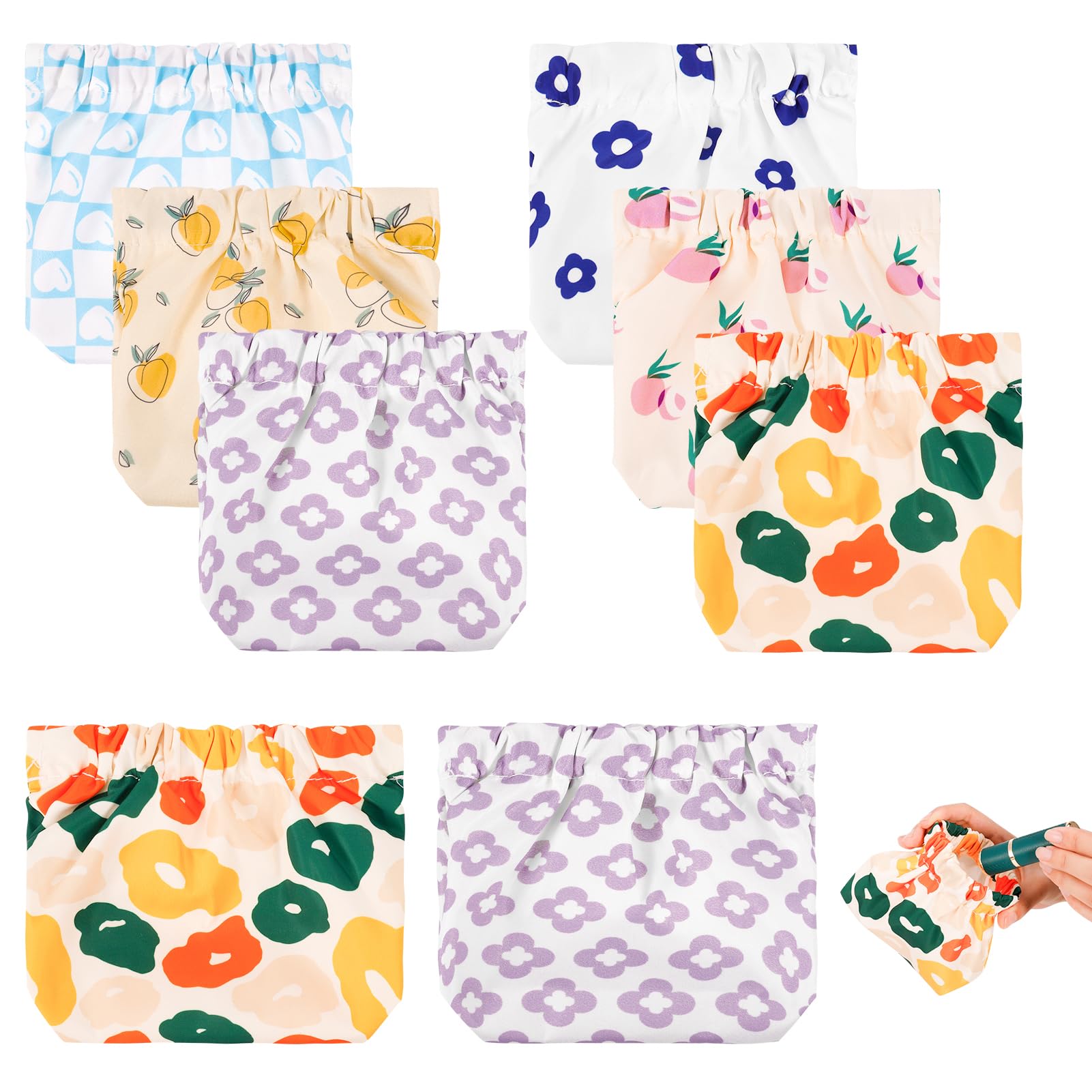 Fanshiontide 8 PCS Pocket Cosmetic Bag, Mini Makeup Bag Small Travel Cosmetic Pouch Squeeze Top Lipstick Bag 2 Size Self Closing Waterproof Portable Make Up Pouch for Cosmetics Coin Earphones Jewelry