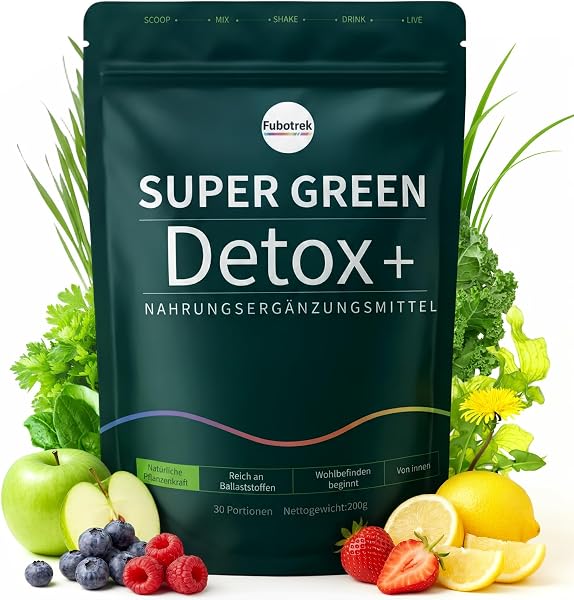 Grüne Entgiftungspulver,200g Superfood Pulver Helfer, Grüner Pulver Helfer mit Matcha, Gerstengras, Heidelbeeren| Ballaststoffreich & Vegan | Natürliches Pflanzenpulver für Alltag & Ernährung - 1