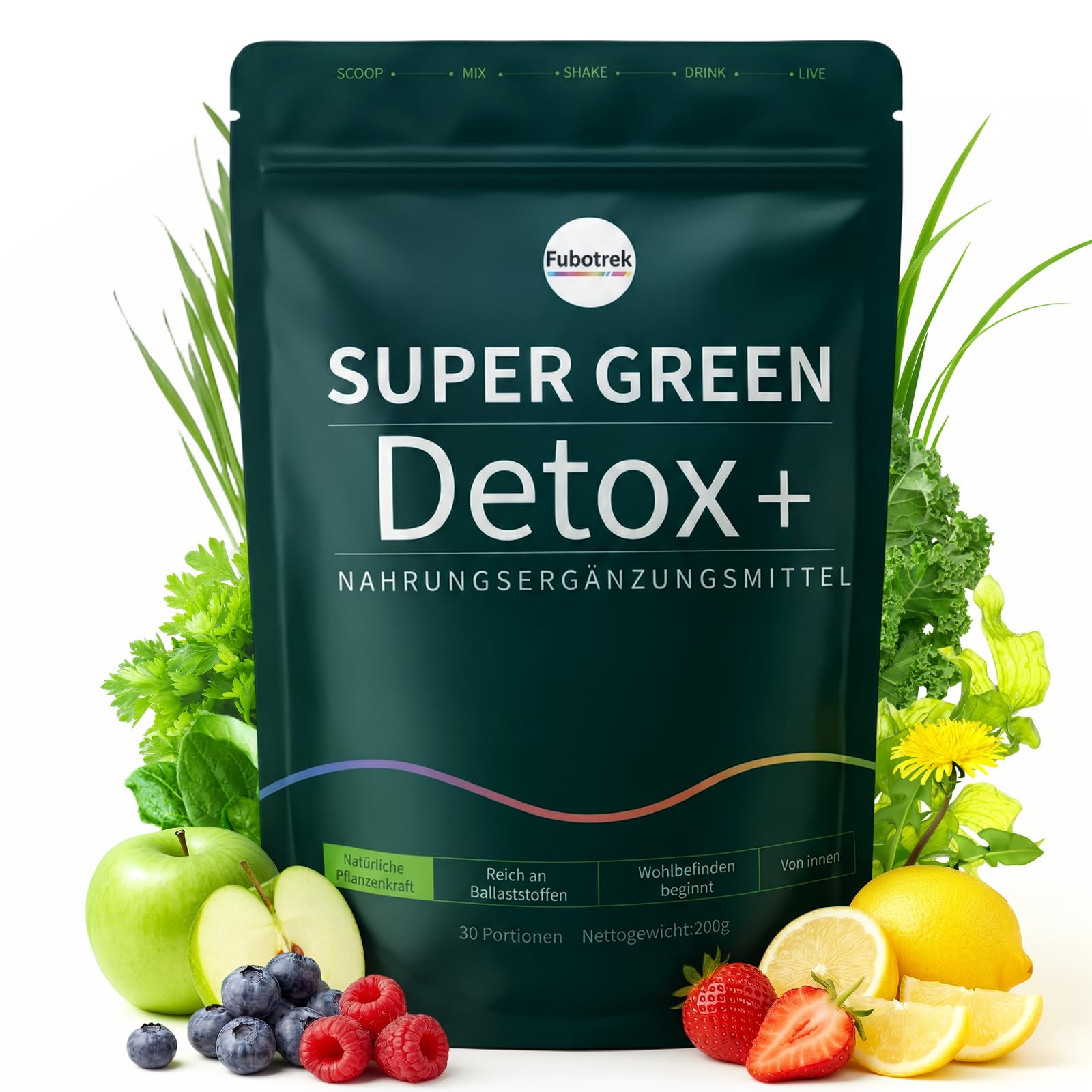 Grüne Entgiftungspulver,200g Superfood Pulver Helfer, Grüner Pulver Helfer mit Matcha, Gerstengras, Heidelbeeren| Ballaststoffreich & Vegan | Natürliches Pflanzenpulver für Alltag & Ernährung