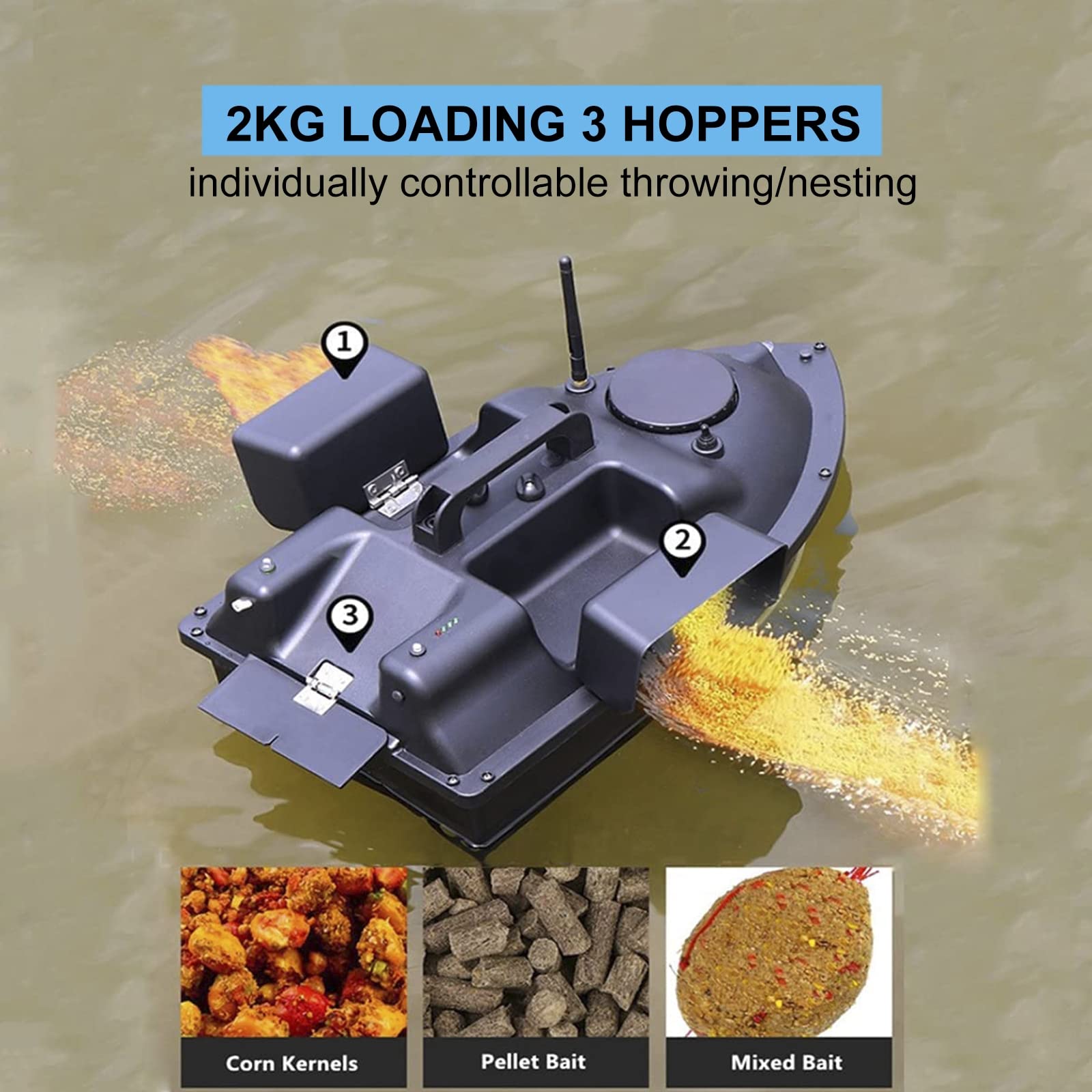 Barco Cebador Carpfishing con GPS, Barco Cebador Pesca de Control Remoto de Crucero de Velocidad Fija de 500 M, Barco de Cebo de Pesca con 3 Contenedores Independiente de Cebo