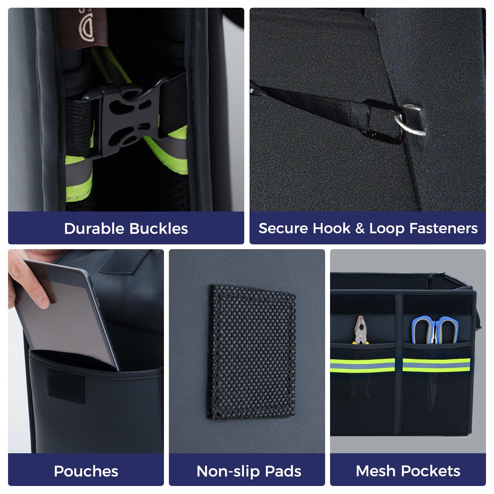 Coverado Organizador de Maletero Coche y SUV, Impermeable Bolsas para maletero de cuero napa, 70 L Plegable Caja maletero coche,Cubículo múltiple & Divisor, Fijar 2 correas