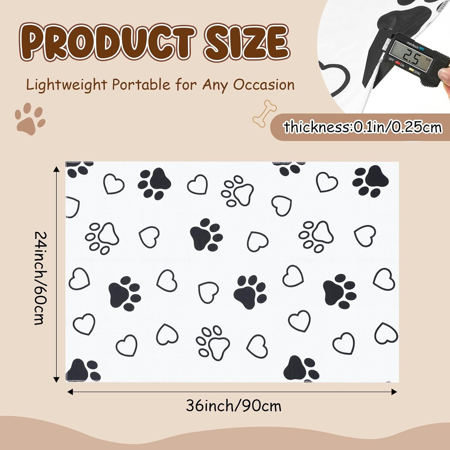 AceOrbit 2 Pack 24x36 Inch Non-Slip Dog Grooming Mat for Table Dog Vet Mat Black and White Pet Paw Print Grooming Pad for Cat Pet Checkups Rehabilitation Bath, Waterproof and Easy to Clean