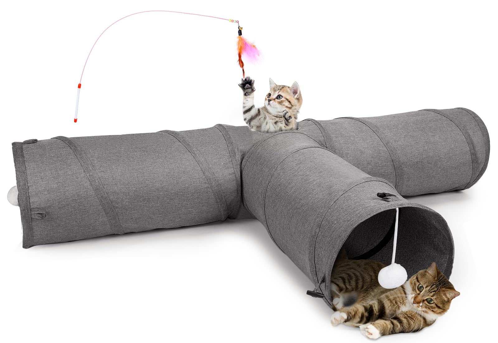 Ownpets Túnel para Gatos, Juguetes para Gatos Tunel, Túneles en Forma de T, Extensibles y Plegables, Túneles para Gatos y Tubos para Interiores, Gatos, Cachorros, Conejos y Gatitos, 120 x 25 cm