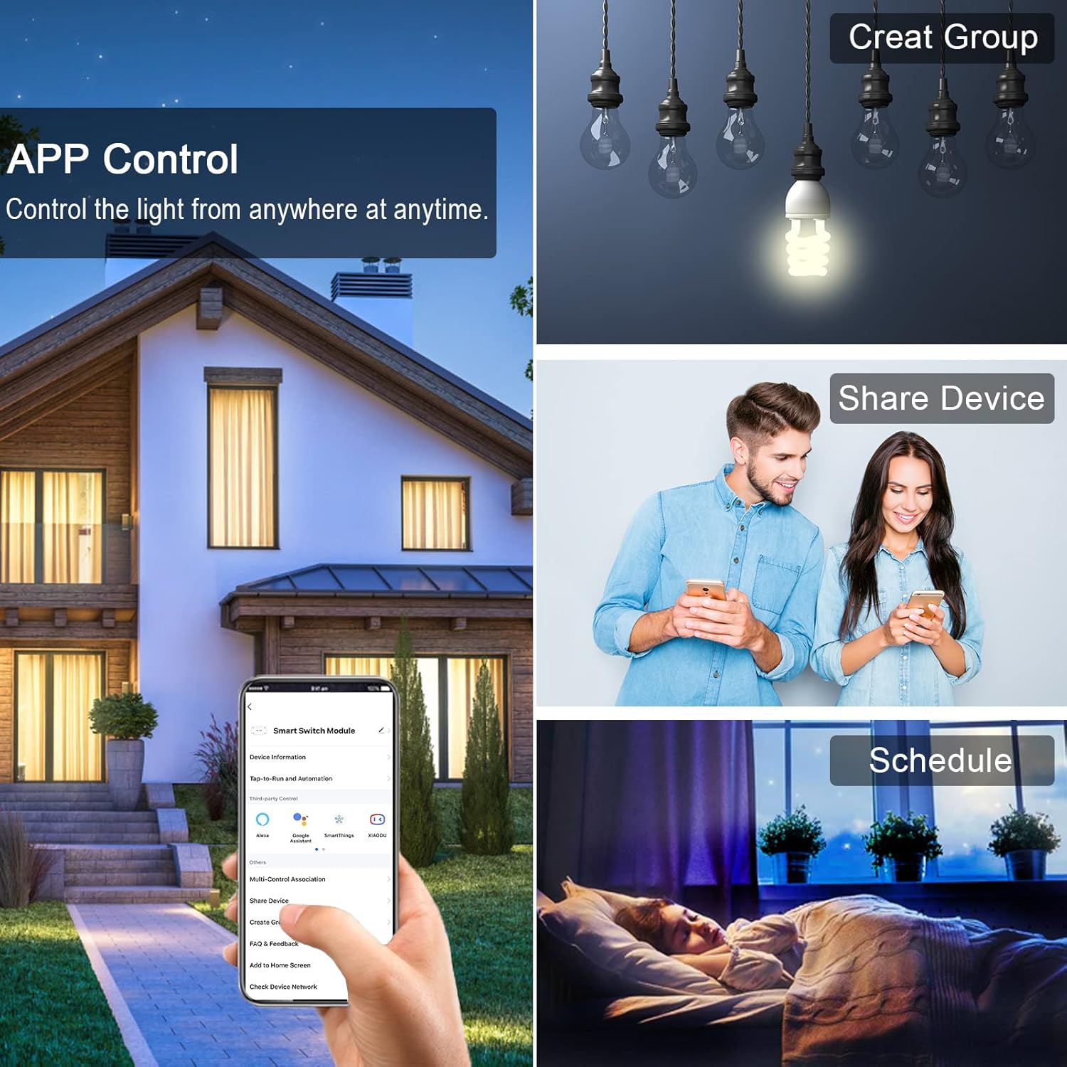 Wiring diagrams for the CNBINGO Smart Switch Module, showing configurations for a 2-way switch setup and a standalone app-controlled setup.