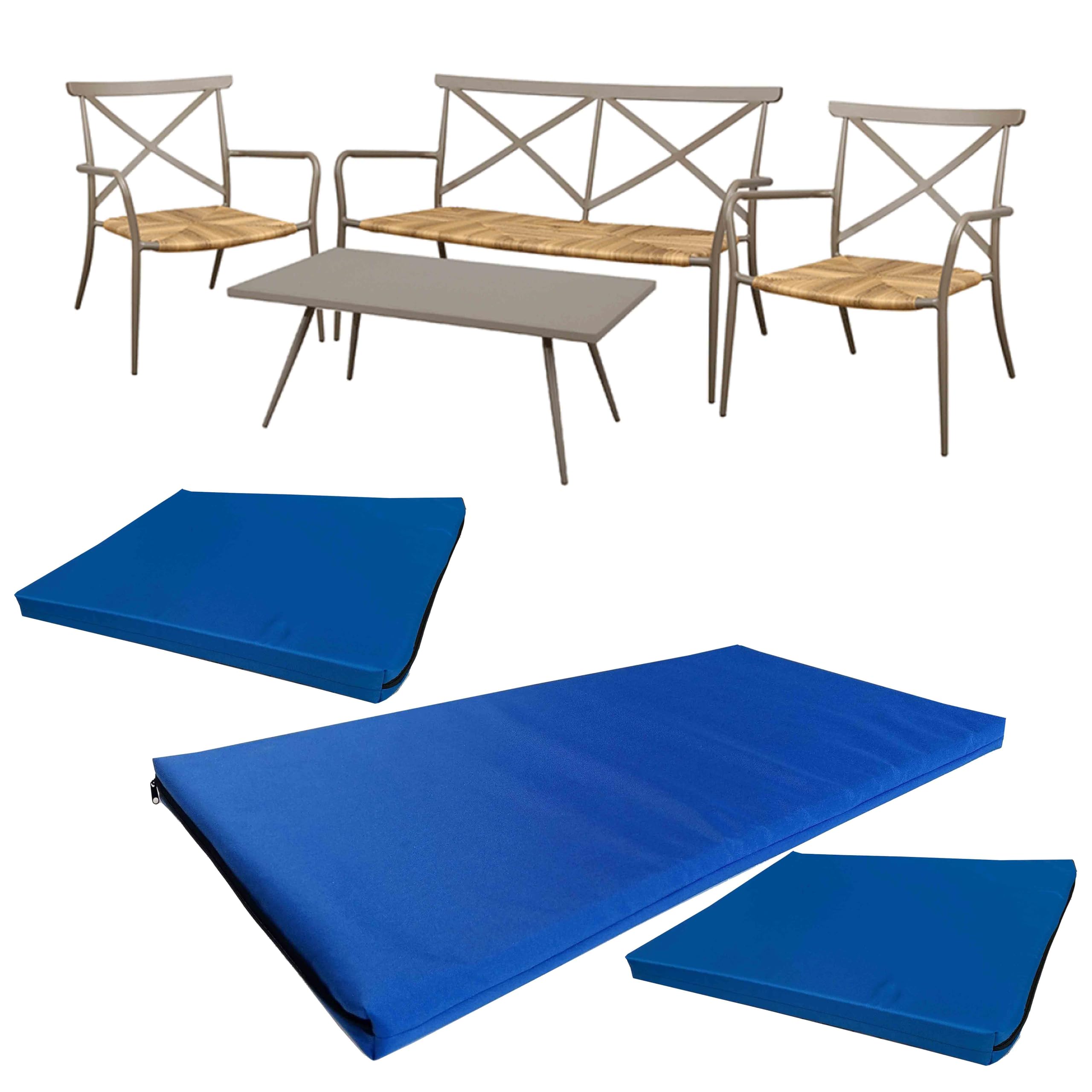 GRIZZLY FOAM Waterproof Replacement Cushion Set for Rattan Chairs 3pc Outdoor Indoor Garden Furniture Removeable Zipped Cover Ask Any Customize Size (Royal Blue, 18x37x2inch 17x19x2inch) — image 1