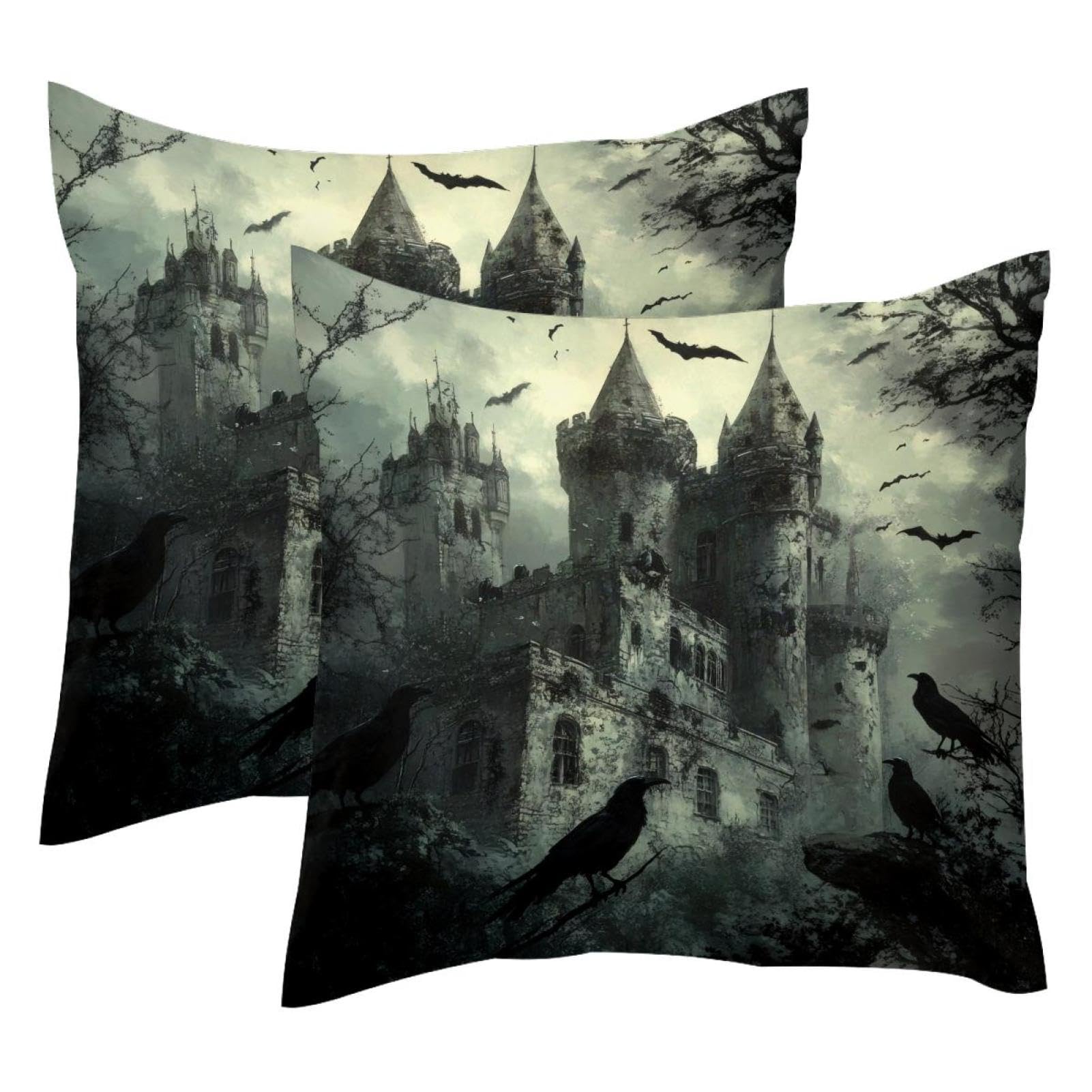 Housses de coussin velours château mystérieux 50x50 pour une ambiance cocooning automnale