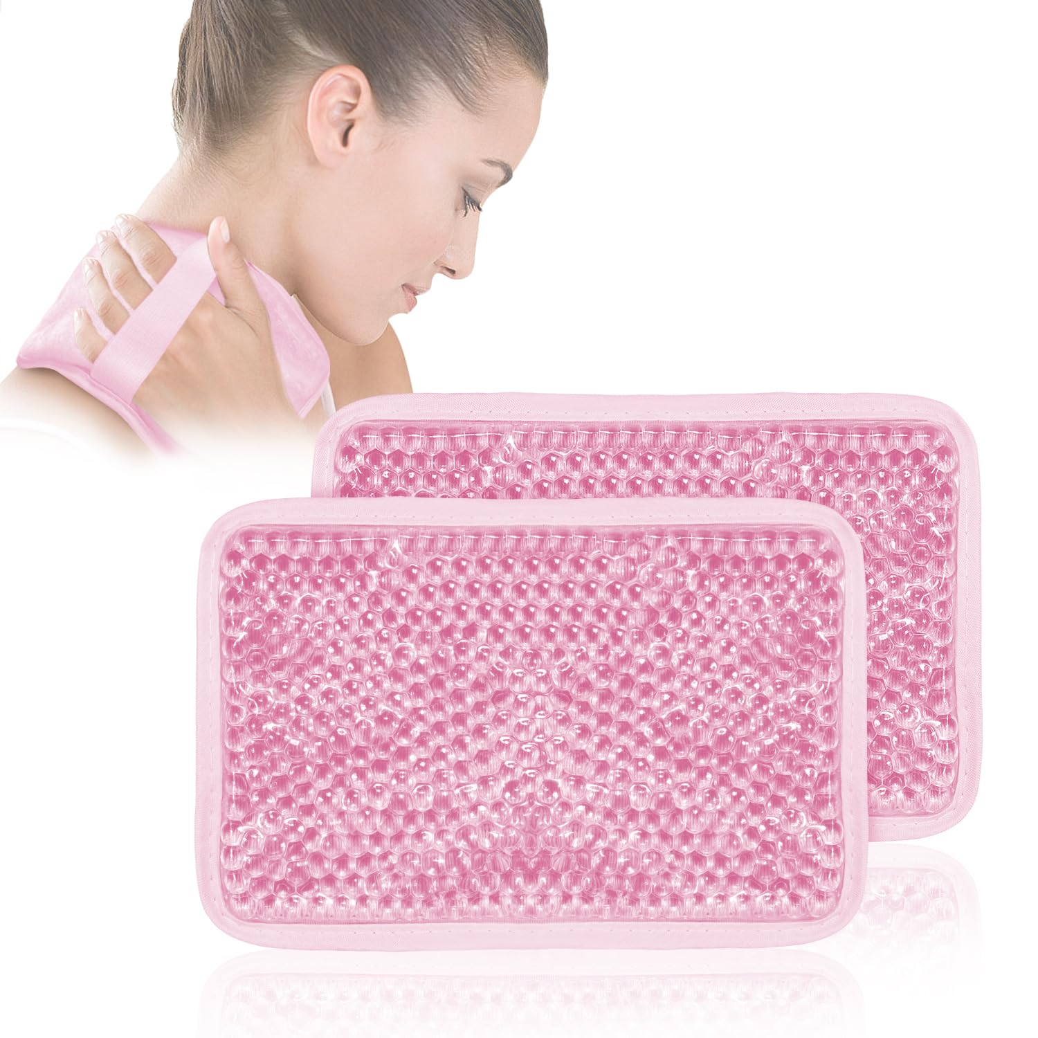 Gel ice Pack, ice Packs for Injuries Reusable for Pain, Swelling, Injuries of Knee, Shoulder, Foot, Back, Ankle, Neck, Elbow, Wisdom Tooth - Heat & Cold Therapy (Rectangle - Pink, Count, 2)