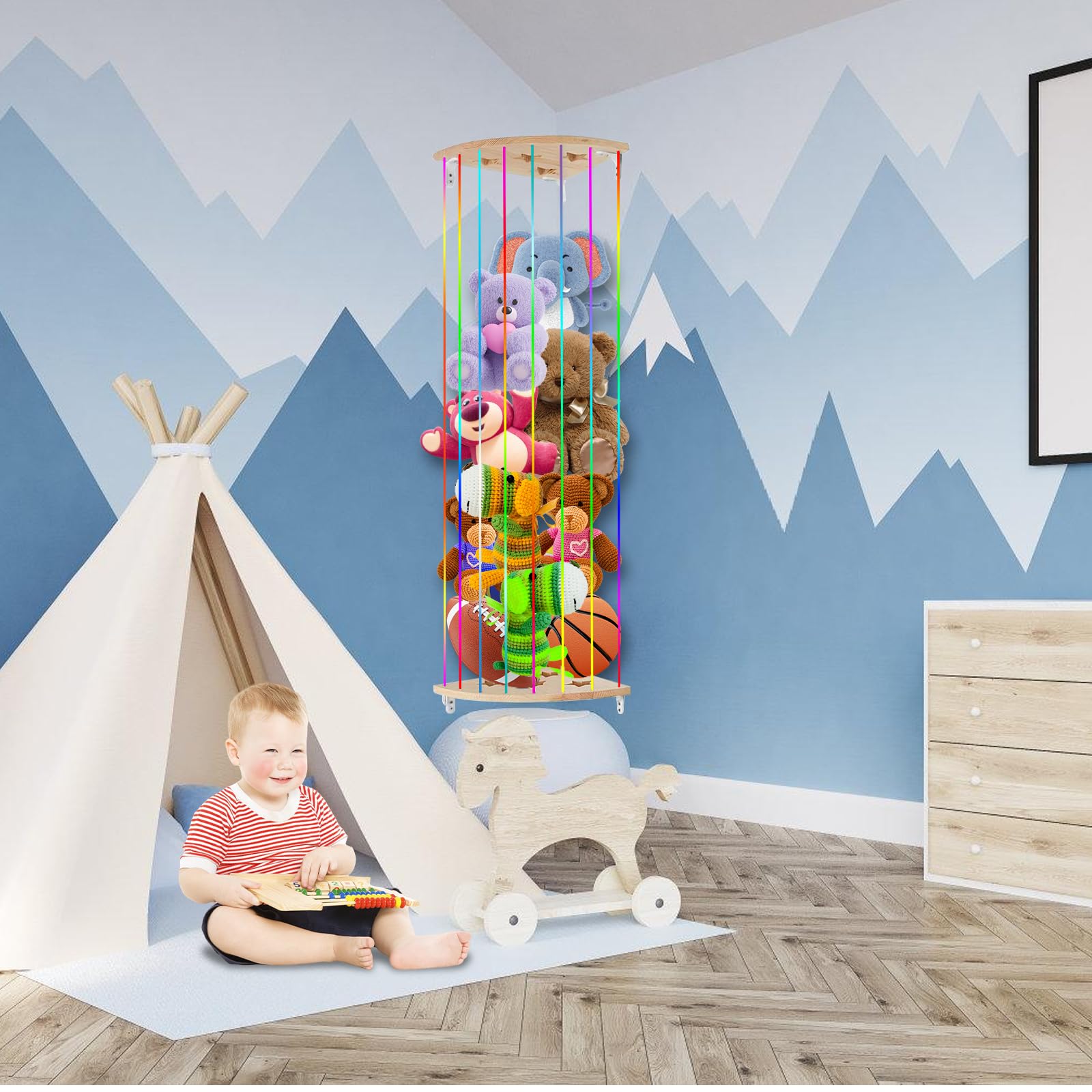 SUNOYA Kuscheltier Aufbewahrung Netz, Stofftier Hängematte, Kinderzimmer Hängend Spielzeug Organizer, mit Sternmuster, zur Kuscheltier Aufbewahrung