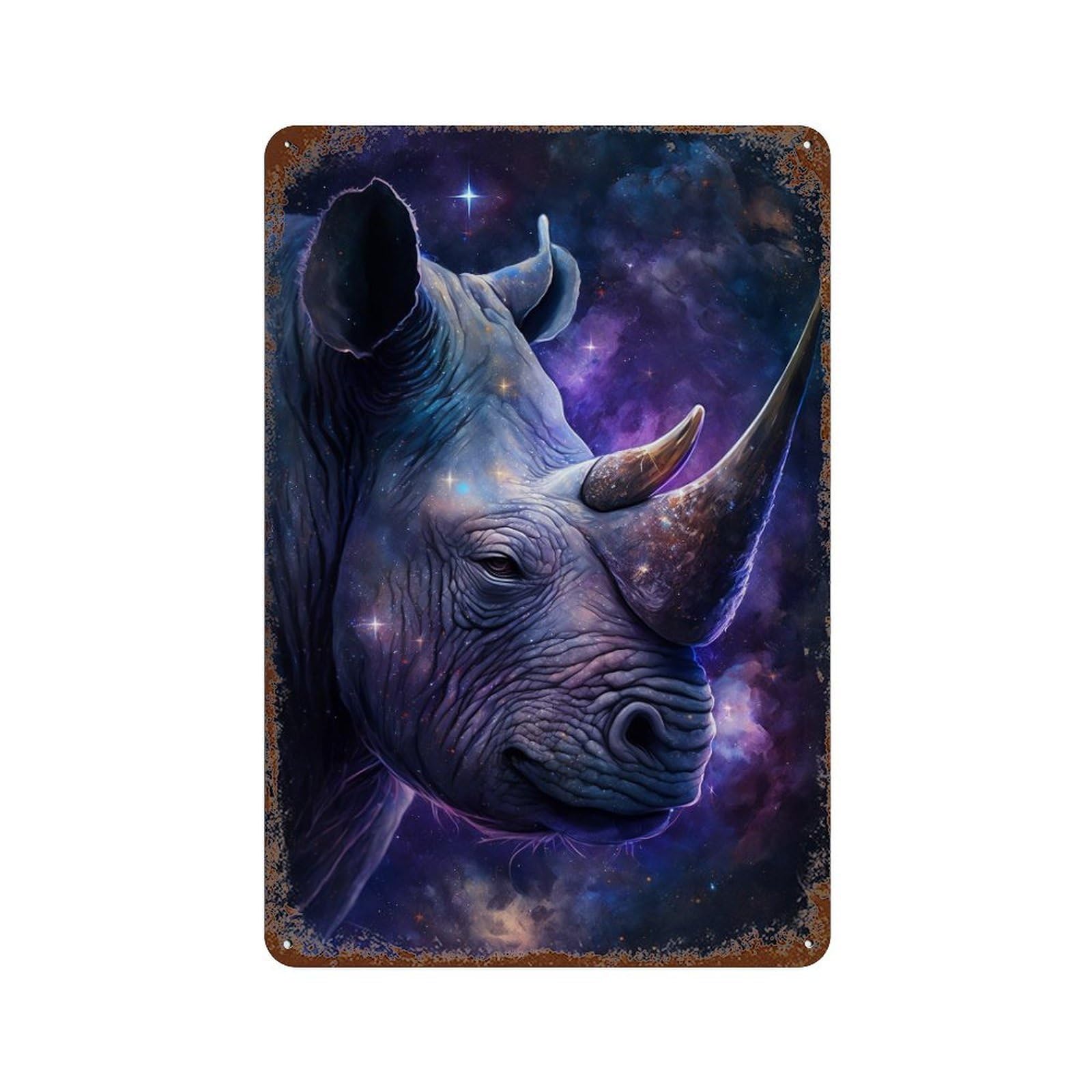 Garage Style Galactic Rhino Majesty Rusty Metal Tin Sign 11.8"x7.9", Novelty Wall Decor for Bar And Workshop