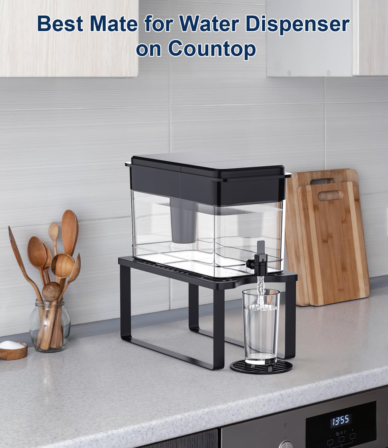 Water Filter Dispenser Stand with Drip Tray - 7.7''W x 14.6''D x 6.7''H, Metal Stand Designed for Brita Water Filter, Compatible with ZeroWater, PUR, Waterdrop etc - Image 4