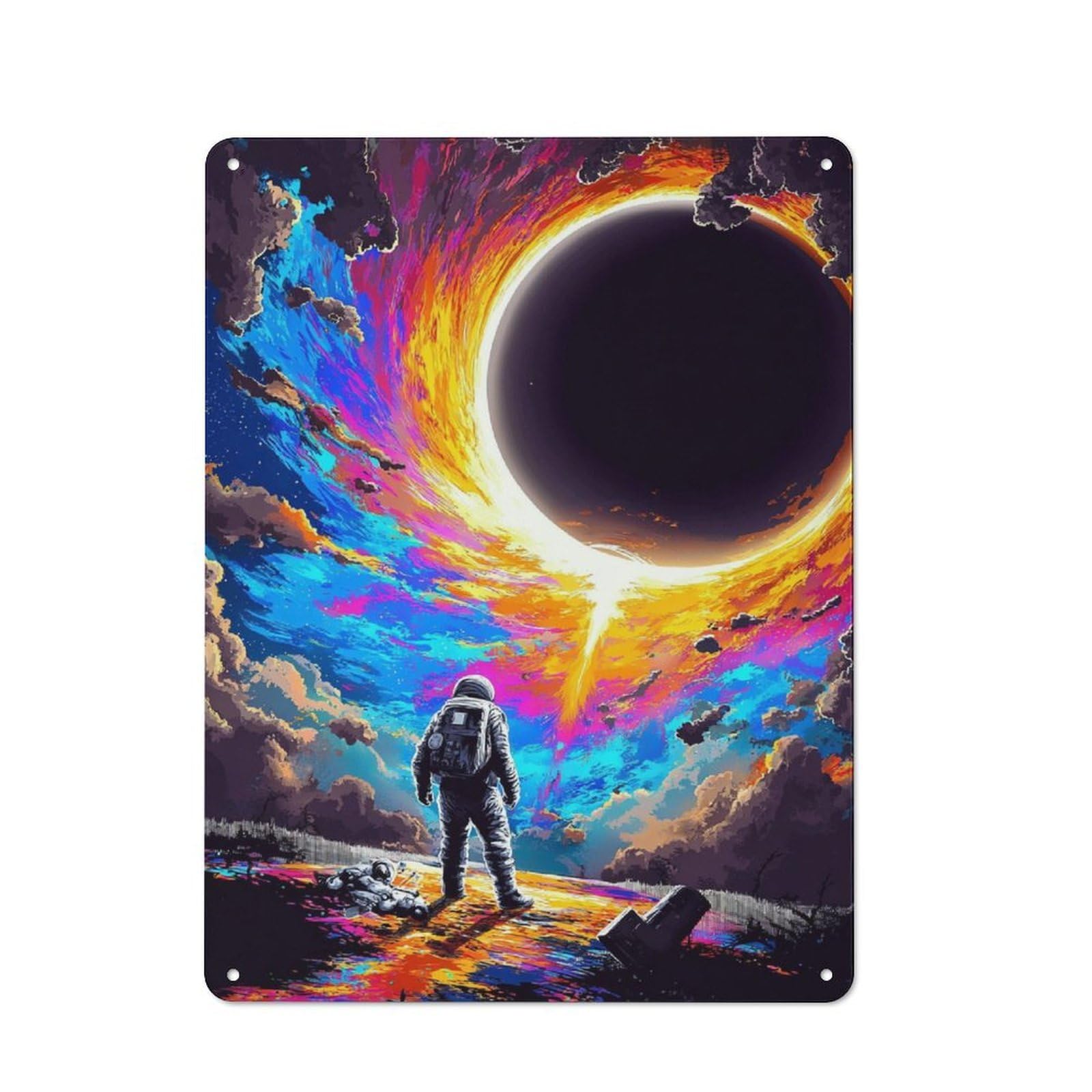 Astronaut Faces Cosmic Wonder Old Style Metal Wall Decor 40x30cm, Decorative Tin Plaque for Cafe, Pub, Workshop Or Home Bar