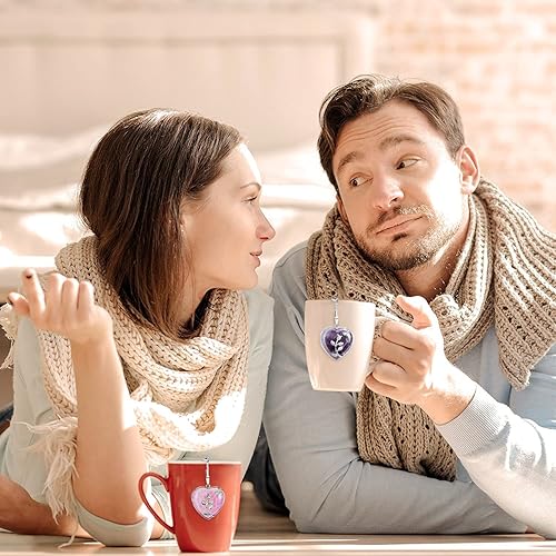 Miniatura 5 de NSTaygate 2 coladores de té con infusor de té para té suelto, amatista y cuarzo rosa, colgante de corazón de corazón de amor infinito, pareja hecha