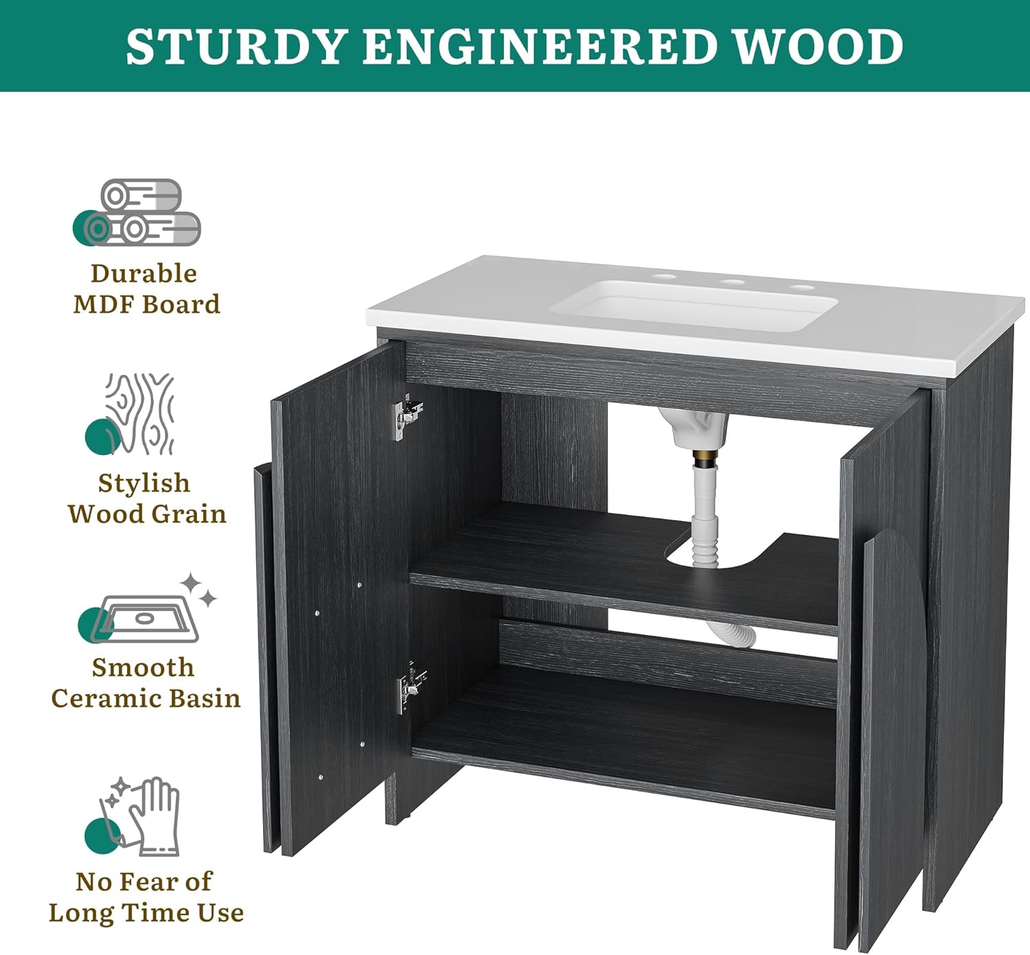 DWVO 36" Bathroom Vanity with Sink, Bathroom Cabinet