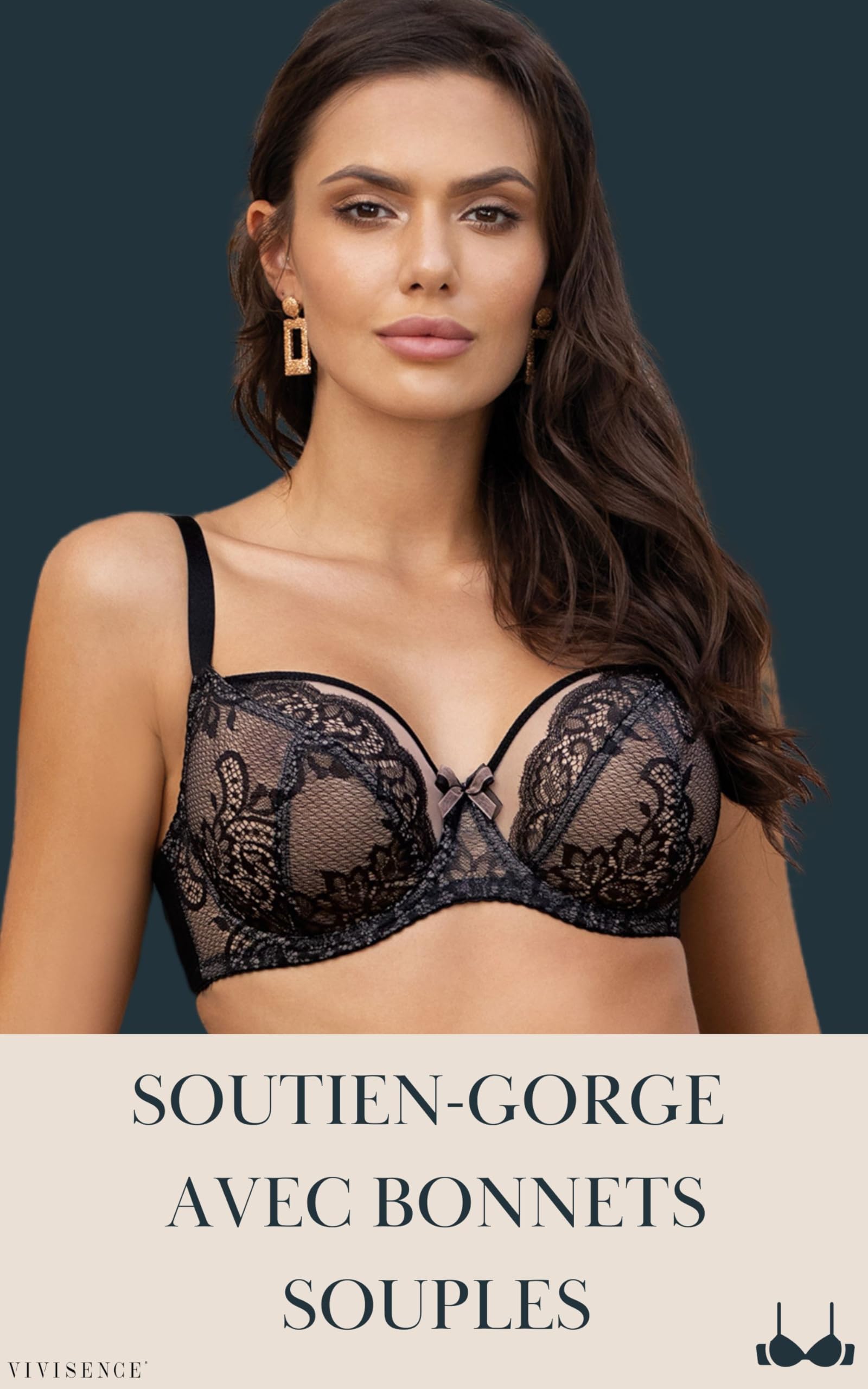 VIVISENCE Soutien Gorge Femme Semi-Rembourré en Dentelle Galbe Et Maintien