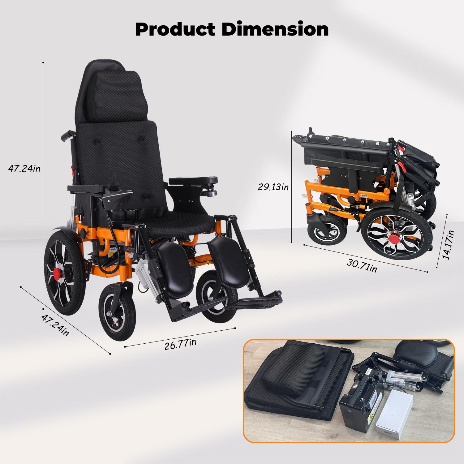 Lightweight Reclining Electric Wheelchair,20miles Long Travel Range Foldable Automatic Powered Wheelchairs for Adults,Intelligent 500W Powerful Motor All Terrain Motorized Wheelchair for Seniors