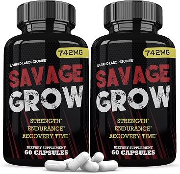 2 Pack Savage Grow 742MG Advanced Mens Health Formula 120 Capsules