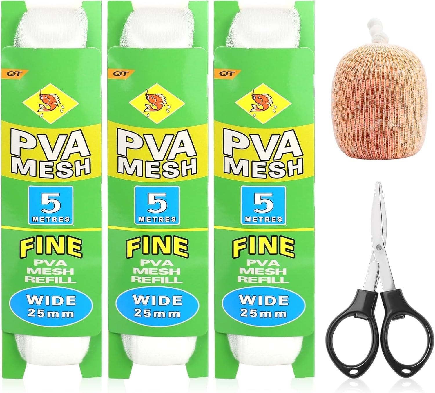3 Pièces 5m Peche Carpe Accessoires avec Ciseaux PVA Larges Accessoires de Pêche à la Carpe Sacs de Filet Soluble dans l'eau PVA Qui Fond Rapidement pour L'alimentation Précise Filet de Peche Mer