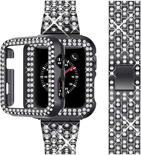 Beuxece Bling Band - Compatible con Apple Watch con funda 149157165173pulgadas iWatch Series 54321 joyería de metal con diamantes de imitación